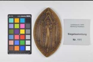 Siegler: Meschede, Kapitel St. Walburga Überlieferungsart: Nachbildung. Stoff: Wachs Farbe: ungefärbt Form: spitzoval. Durchmesser: 125 Art: Typ: Umschrift: