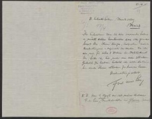 Brief an B. Schott's Söhne : 15.03.1915