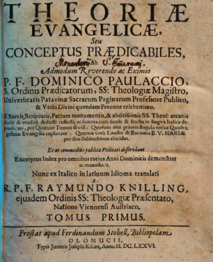 Theoriae Evangelicae, Seu Conceptus Praedicabiles, 1