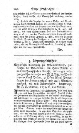 Kurzgefaßte Anweisung zur Hebammenkunst.