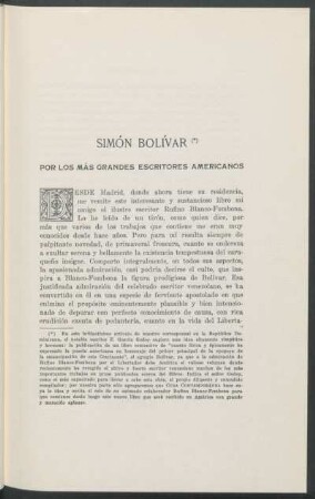 Simón Bolívar : Por los más grandes escritores americanos
