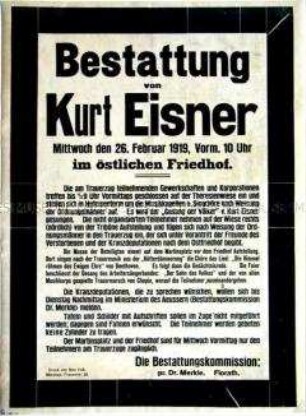 Maueranschlag zur Beisetzung von Kurt Eisner