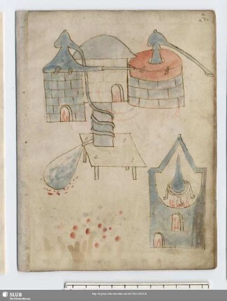 3r: 2 kolorierte Federzeichnungen: alchemistische Geräte