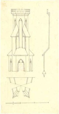 Hoffstadt, Friedrich; Mappe: Dachstühle, Ornamentik etc. - Turm (Ansicht, Details)
