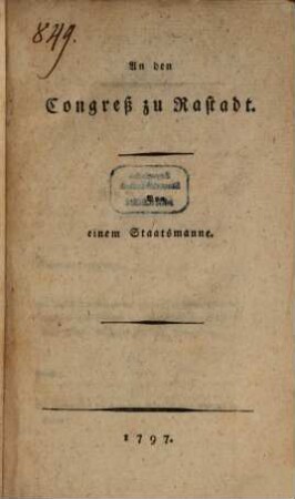 An den Congreß zu Rastadt