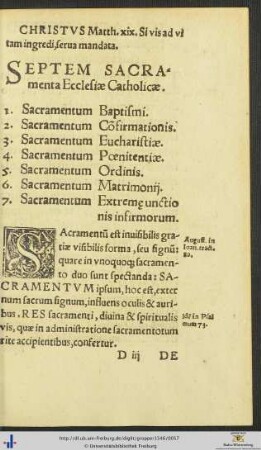 SEPTEM SACRAmenta Ecclesiæ Catholicæ