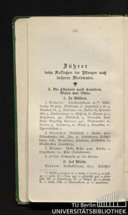 Führer beim Aufsuchen der Pflanzen nach äußeren Merkmalen.