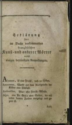 Erklärung der im Buche vorkommenden französischer Kunst- und anderer Wörter nebst einigen beyläufigen Anmerkungen