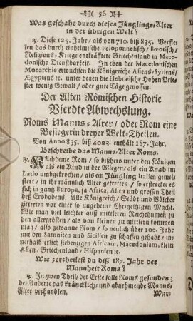 Der Alten Römischen Histori Vierdte Abwechslung.