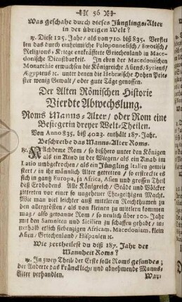 Der Alten Römischen Histori Vierdte Abwechslung.