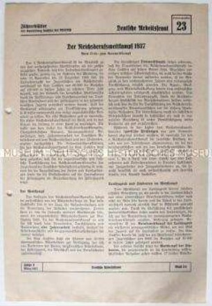 Informationsblatt der NSDAP-Gauleitung Sachsen (Deutsche Arbeitsfront) zum Reichsbrufswettkampf