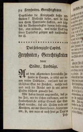 314, Das LXX. Capitel. Freyheiten, Gerechtigkeiten derer Städte, Landtäge.