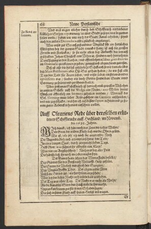 Auff Oleariens Rede über deroselben erlittenen Schiffbruche auff Hochland/ im Novemb. des 1635. Jahres.