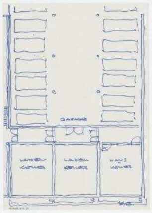 Beschränkter Wettbewerb Erweiterung der Grundkreditbank (nicht realisiert) – Grundriss Keller. Berlin-Schöneberg, Nürnberger Straße 68-69