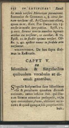 Caput V. De Idiotismis & Singularibus quibusdam vocabulis ac dicendi generibus