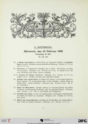 II. Auctionstag: Mittwoch, den 19. Februar 1908, Vormittag 10 Uhr (Nr. 126-270)