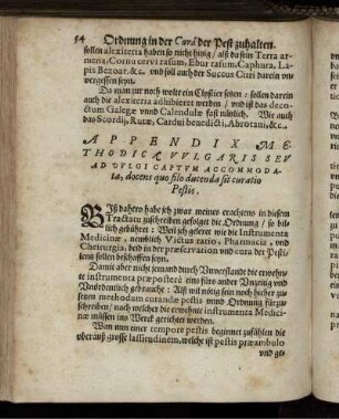 Appendix Methodica Vulgaris Seu Ad Vulgi Captum Accomodata, docens quo filo ducenda sit curatio Pestis