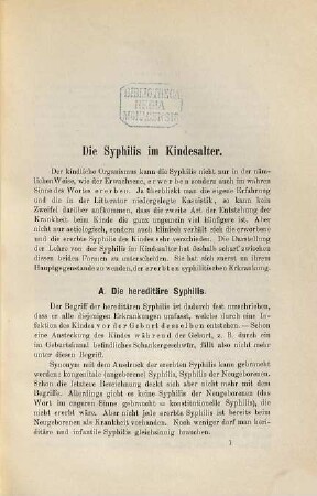 Syphilis (hereditaria, acquisita, tarda) im Kindesalter : Sonderausgabe aus Gerhardts Handbuch der Kinderkrankheiten