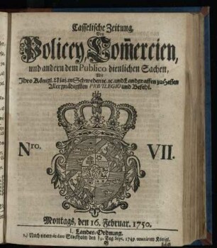 Nro. VII, Montags, den 16. Februar. 1750