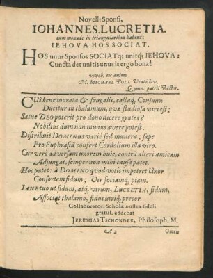 Novelli Sponsi, Johannes Lucretia.