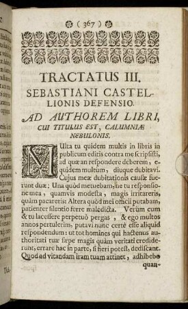 Tractatus III. Sebastiani Castellionis Defensio.