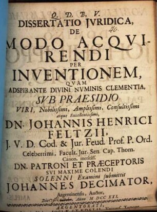 Diss. iur. de modo acquirendi per inventionem