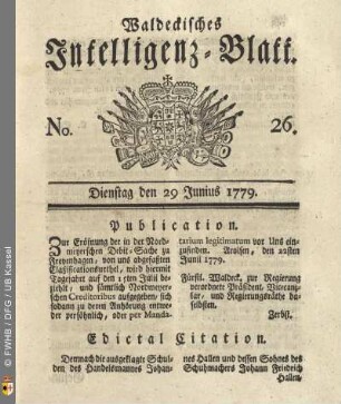 No. 26, Dienstag den 29 Junius 1779