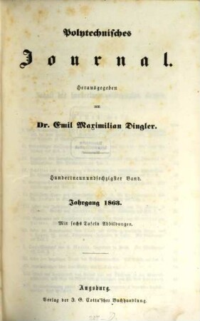 Polytechnisches Journal. 169. 1863