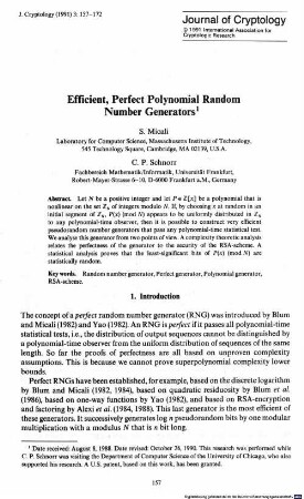 Efficient, perfect polynomial random number generators