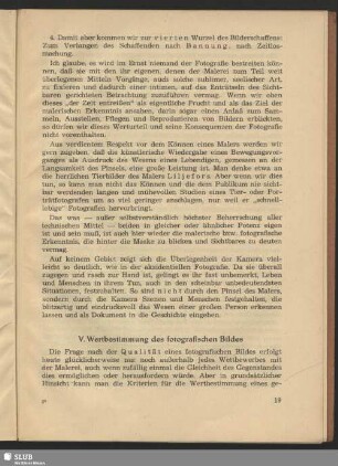 V. Wertbestimmung des fotografischen Bildes