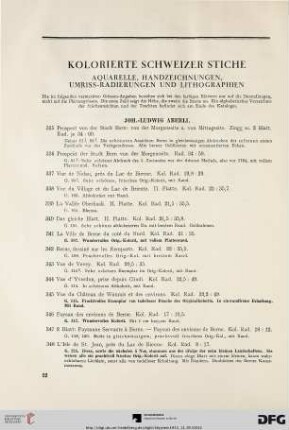 Kolorierte schweizer Stiche; Aquarelle, Handzeichnungen, Umriss-Radierungen und Lithographien (Nr. 335-382)