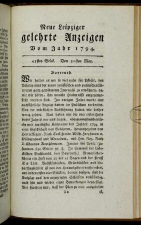43stes Stück. Den 30sten May.