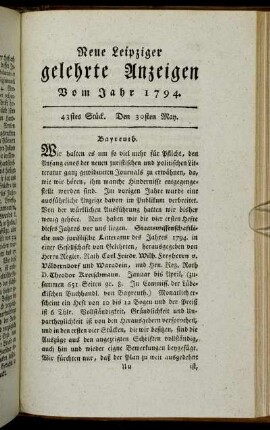 43stes Stück. Den 30sten May.