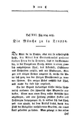 ¬Die¬ Mönche zu la Trappe : Taf. XVI, Fig. 104, 105