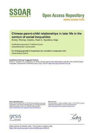 Chinese parent-child relationships in later life in the context of social inequalities