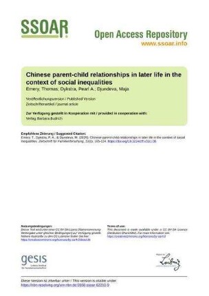 Chinese parent-child relationships in later life in the context of social inequalities