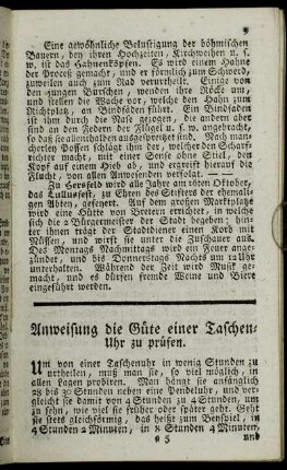 Anweisung die Güte einer Taschen-Uhr zu prüfen.