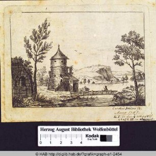 Landschaft mit verschiedenen Gebäuden.
