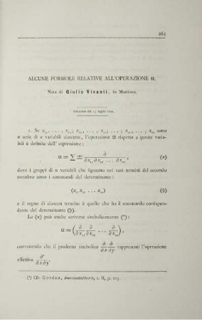 Alcune formole relative all´operazione.