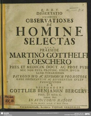 Dissertatio Exhibens Observationes De Homine Selectas