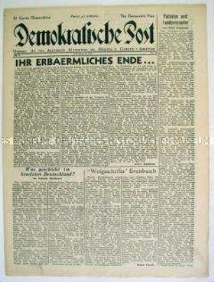 Wochenzeitung deutscher Emigranten in Mexico "Demokratische Post" mit Spekulationen über den Tod von Hitler