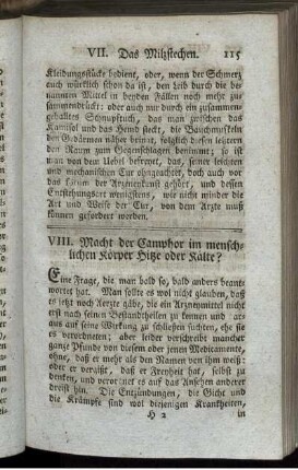 VIII. Macht der Camphor im menschlichen Körper Hitze oder Kälte?