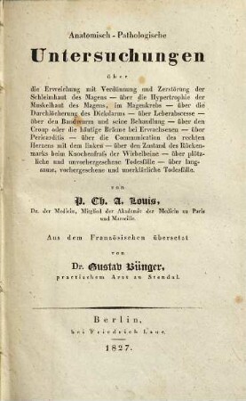 Anatomisch-pathologische Untersuchungen, 1