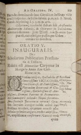 Oratio V. Inauguralis. De Scholarum Publicarum Præstantia & Utilitate.
