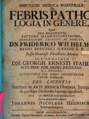 Disputatio Medica Inauguralis De Febris Pathologia In Genere