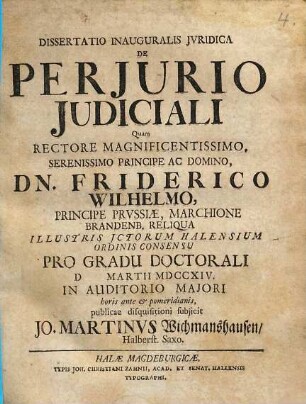 Dissertatio inauguralis jvridica De periurio judiciali