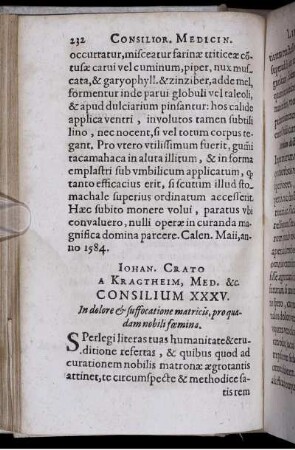 Consilium XXXV. In dolore & suffocatione matricis, pro quadam nobili foemina