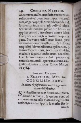 Consilium XXXV. In dolore & suffocatione matricis, pro quadam nobili foemina