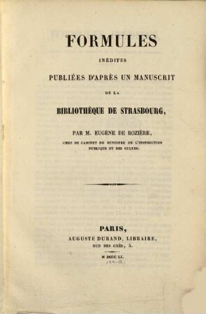 Formules inédites publiées d'après un manuscrit de la Bibliothèque de Strasbourg