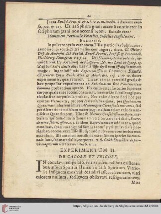 Experimentum II: De Calore et Frigore